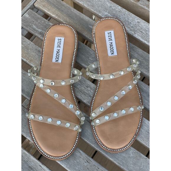 Steve Madden clear w/ rhinestones embellined flat sandals 7 - Picture 5 of 5